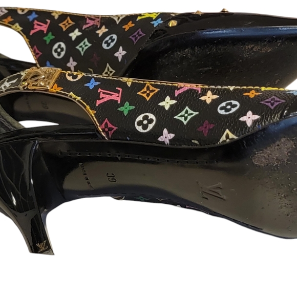 LOUIS VUITTON Murakami Monogram Studded Sling Back Pump Shoes SZ 39 - US size 9 - Picture 5 of 9